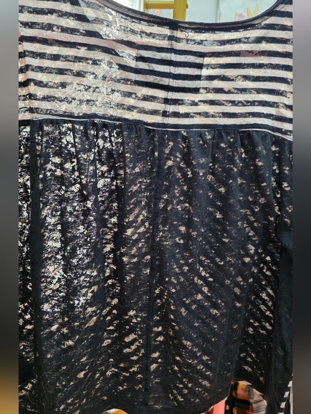Anthropologie Black and Beige Distressed Sheer V-Neck Top Y2k Small - Picture 9 of 10